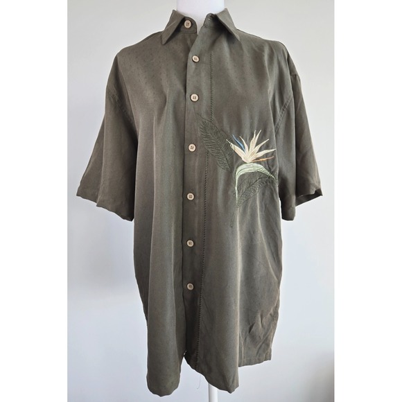Bamboo Cay Other - Bamboo Cay Camp Shirt Forest Green Emboidery Hawaiian Short Sleeves M Sz Small
